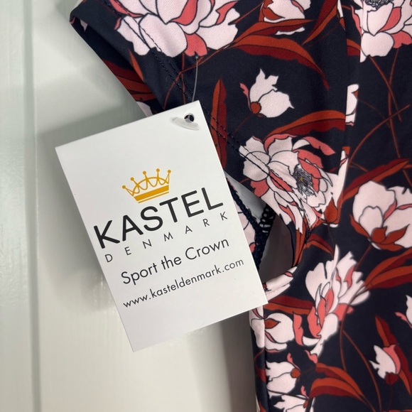 Kastel Denmark Athletic Golf Tennis Sun Shirt in Navy w/ Pink Peonies Size XS - Picture 10 of 13